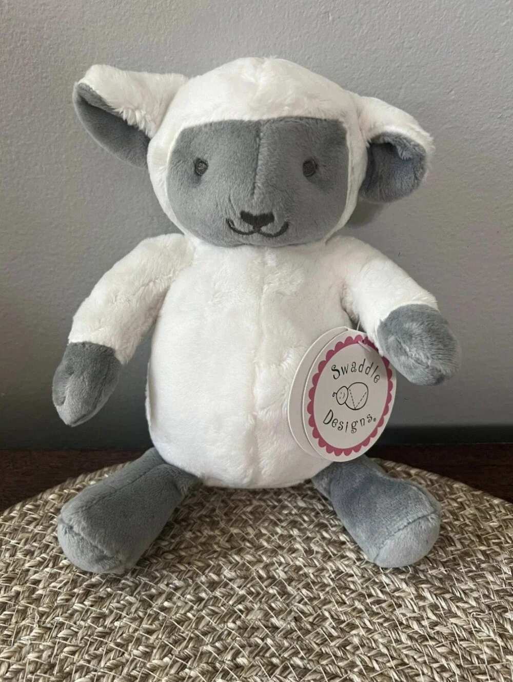 Small Animal Plush Toy .Little Lamb.Swaddle Designs Little Lamb. White and Gray.